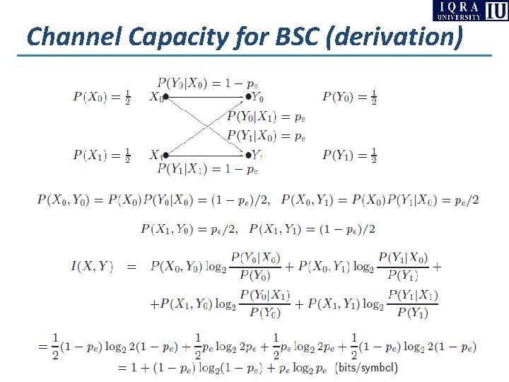Channel Capacity for BSC (derivation) Channel Capacity for BSC (derivation)