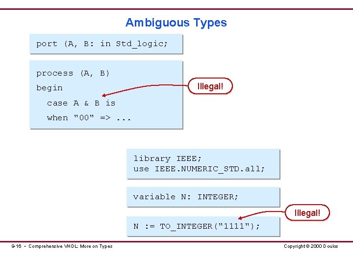 Ambiguous Types port (A, B: in Std_logic; process (A, B) begin Illegal! case A Ambiguous Types port (A, B: in Std_logic; process (A, B) begin Illegal! case A