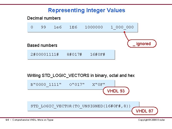 Representing Integer Values Decimal numbers 0 99 1 e 6 1 E 6 1000000 Representing Integer Values Decimal numbers 0 99 1 e 6 1 E 6 1000000