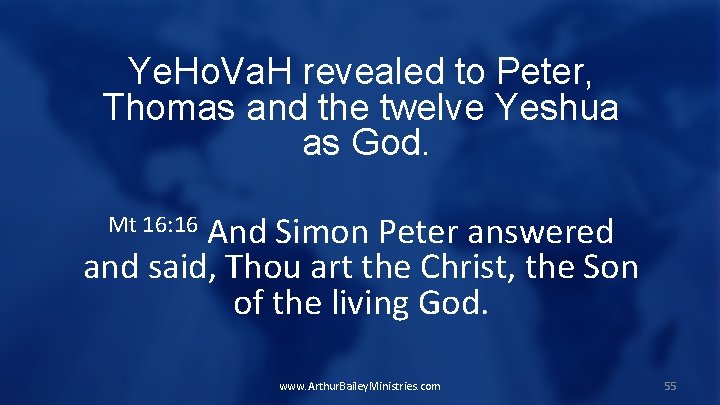 Ye. Ho. Va. H revealed to Peter, Thomas and the twelve Yeshua as God.