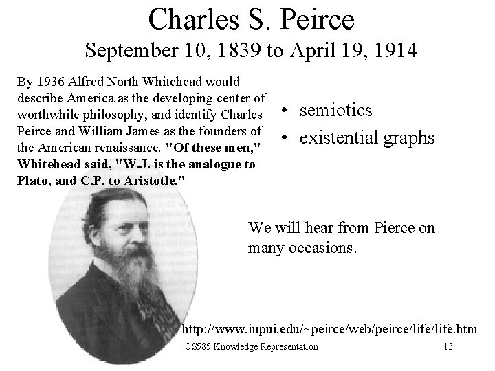 Charles S. Peirce September 10, 1839 to April 19, 1914 By 1936 Alfred North