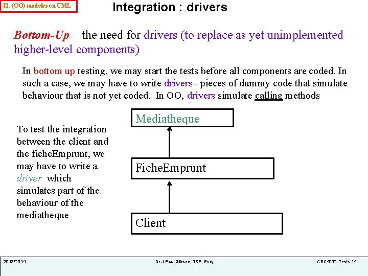II. (OO) modeles en UML Integration : drivers Bottom-Up– the need for drivers (to