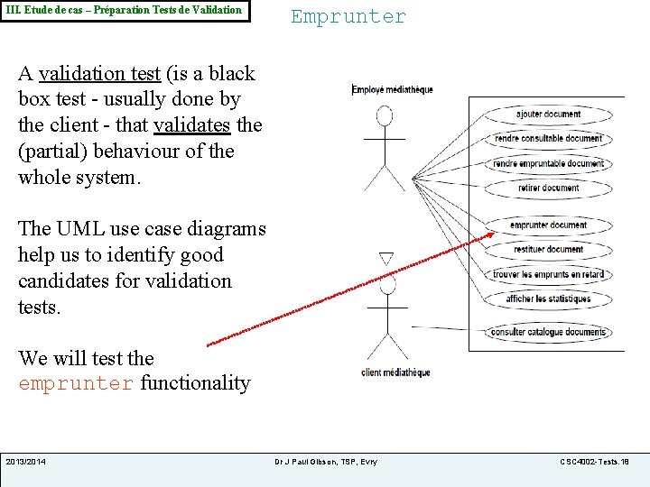 III. Etude de cas – Préparation Tests de Validation Emprunter A validation test (is