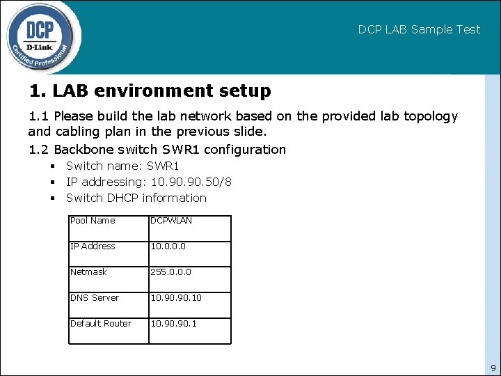 DCP LAB Sample Test 1. LAB environment setup 1. 1 Please build the lab