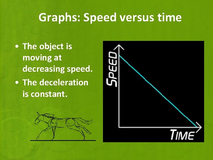 Graphs: Speed versus time • The object is moving at decreasing speed. • The