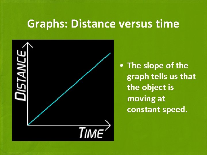 Graphs: Distance versus time • The slope of the graph tells us that the