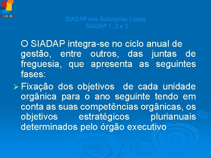 SIADAP nas Autarquias Locais SIADAP 1, 2 e 3 O SIADAP integra-se no ciclo