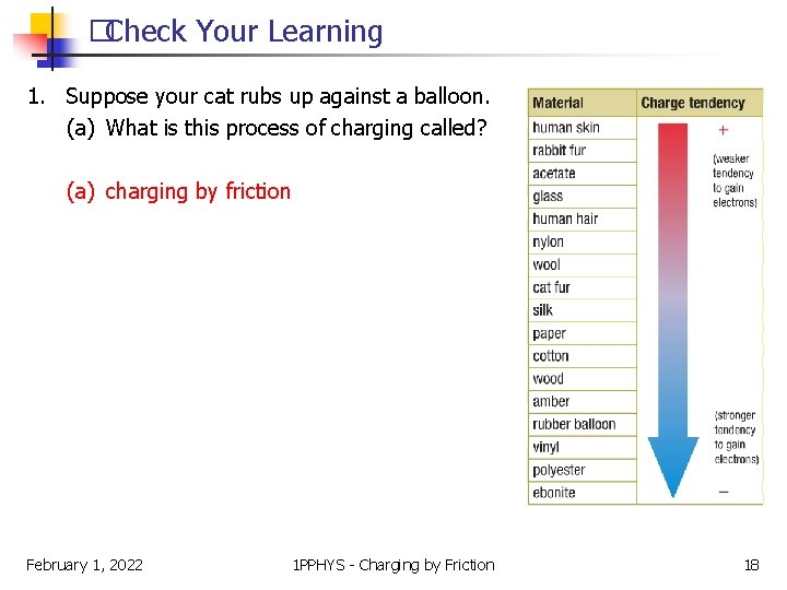 �Check Your Learning 1. Suppose your cat rubs up against a balloon. (a) What