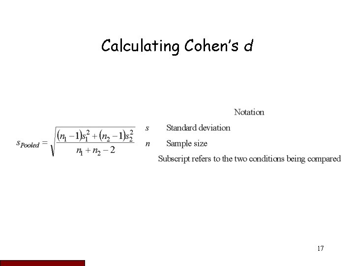 Calculating Cohen’s d 17 