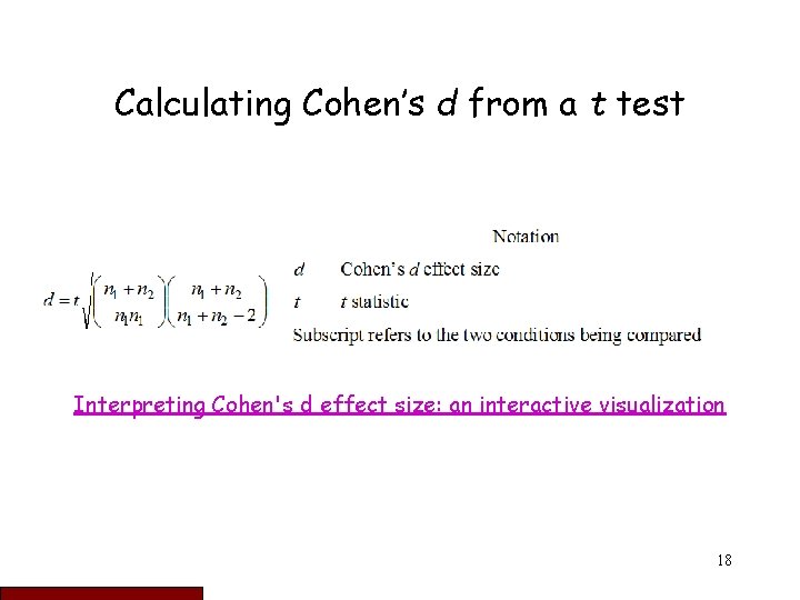 Calculating Cohen’s d from a t test Interpreting Cohen's d effect size: an interactive