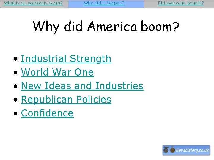 What is an economic boom? Why did it happen? Did everyone benefit? Why did