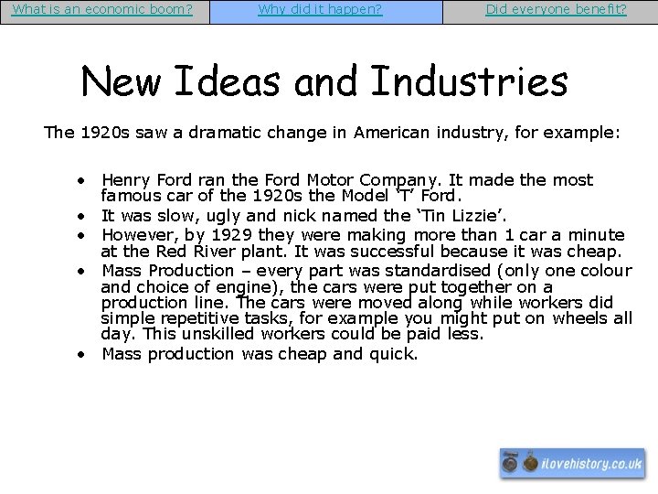 What is an economic boom? Why did it happen? Did everyone benefit? New Ideas