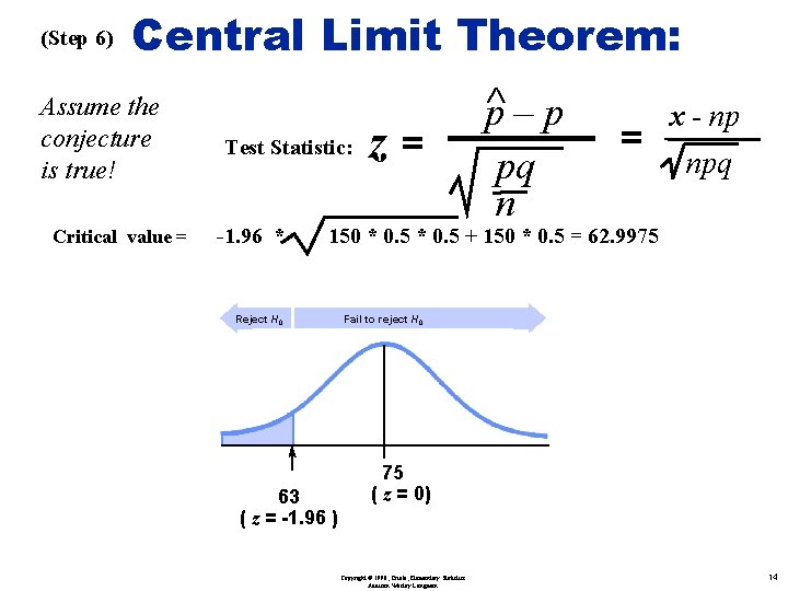 (Step 6) Central Limit Theorem: Assume the conjecture is true! Critical value = Ù