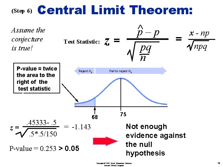 (Step 6) Central Limit Theorem: Assume the conjecture is true! P-value = twice the