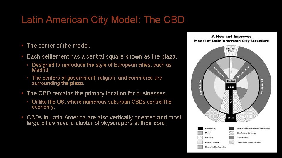 Latin American City Model: The CBD • The center of the model. • Each