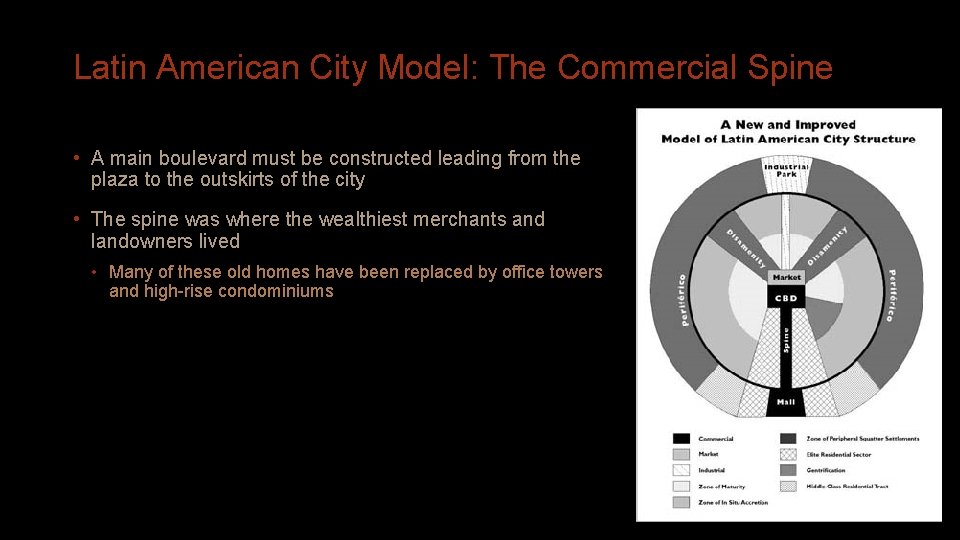 Latin American City Model: The Commercial Spine • A main boulevard must be constructed