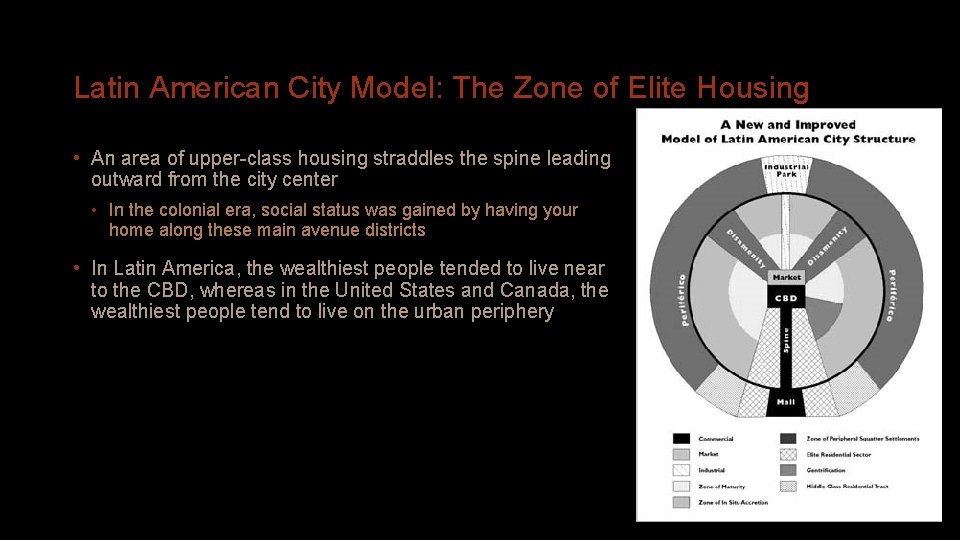 Latin American City Model: The Zone of Elite Housing • An area of upper-class