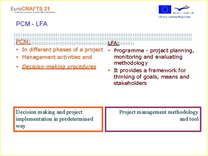 PCM - LFA |||||||||||||||||||||||||||||||||||||||||||||||||||||||||||||||||||||||||||||||||||||||||||||||||||||| LFA: PCM: § In different phases of a project §