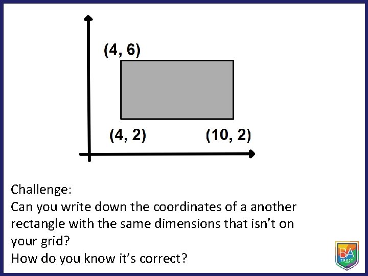 Challenge: Can you write down the coordinates of a another rectangle with the same