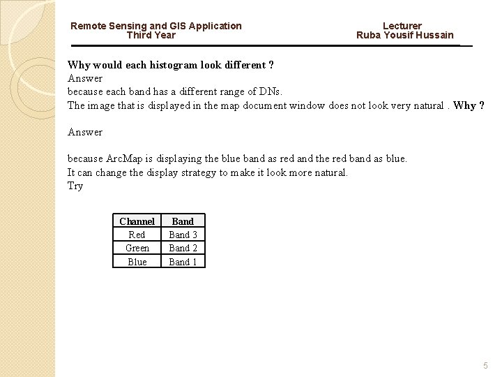 Remote Sensing and GIS Application Third Year Lecturer Ruba Yousif Hussain Why would each