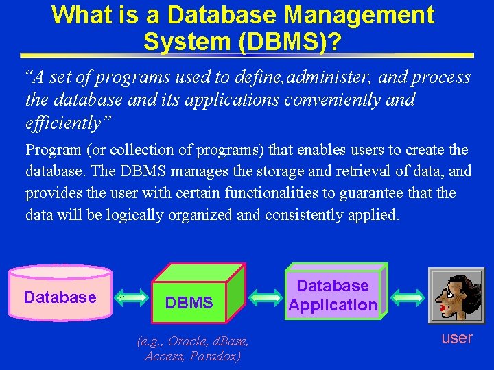 What is a Database Management System (DBMS)? “A set of programs used to define, What is a Database Management System (DBMS)? “A set of programs used to define,