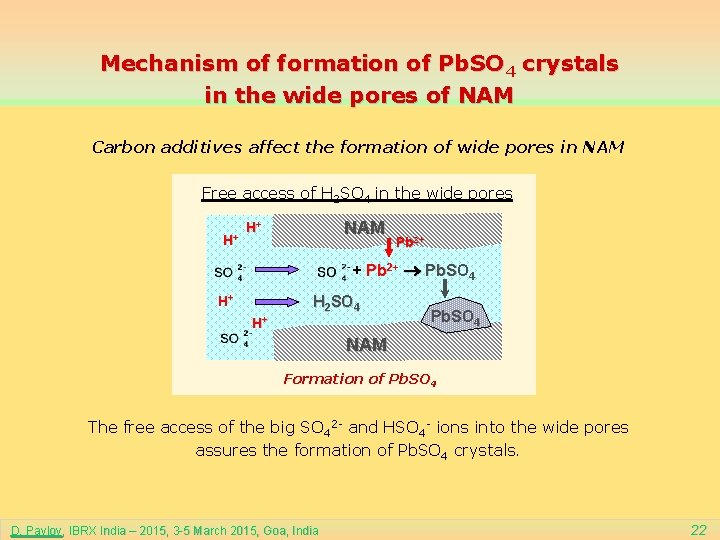 Mechanism of formation of Pb. SO 4 crystals in the wide pores of NAM