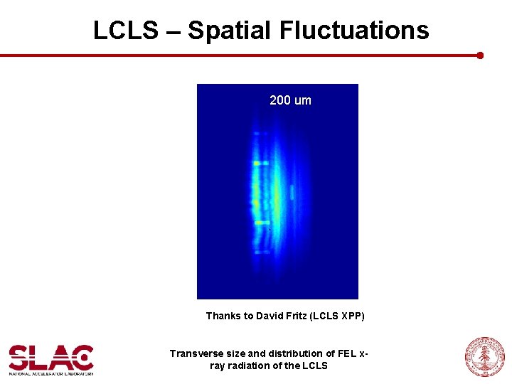 LCLS – Spatial Fluctuations 200 um Thanks to David Fritz (LCLS XPP) Transverse size