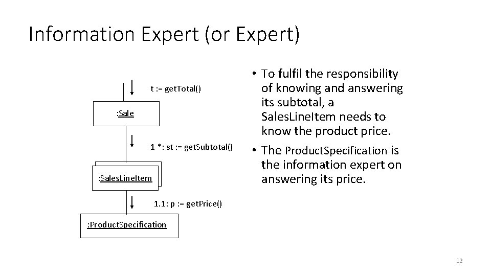 Information Expert (or Expert) t : = get. Total() : Sale 1 *: st