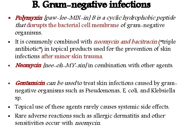 B. Gram-negative infections § Polymyxin [paw-lee-MIX-in] B is a cyclic hydrophobic peptide that disrupts