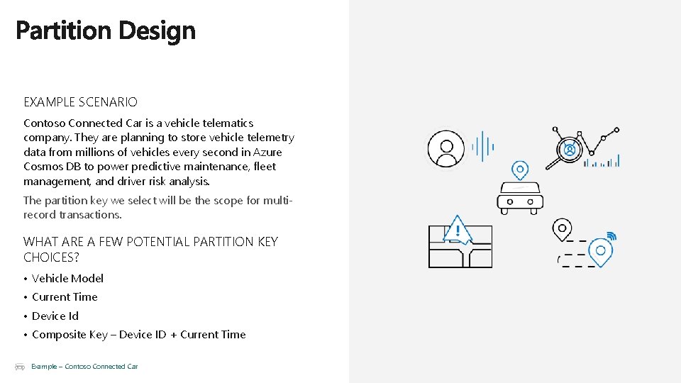 EXAMPLE SCENARIO Contoso Connected Car is a vehicle telematics company. They are planning to