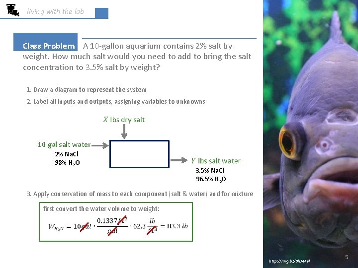 living with the lab Class Problem A 10 -gallon aquarium contains 2% salt by