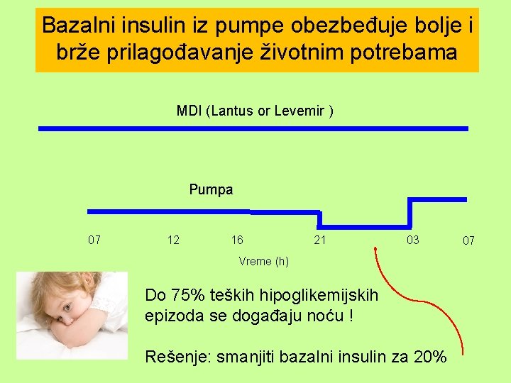 Bazalni insulin iz pumpe obezbeđuje bolje i brže prilagođavanje životnim potrebama MDI (Lantus or