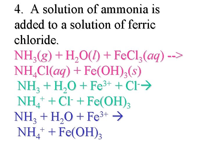 4. A solution of ammonia is added to a solution of ferric chloride. NH