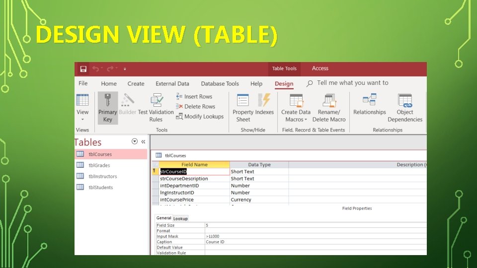 DESIGN VIEW (TABLE) 