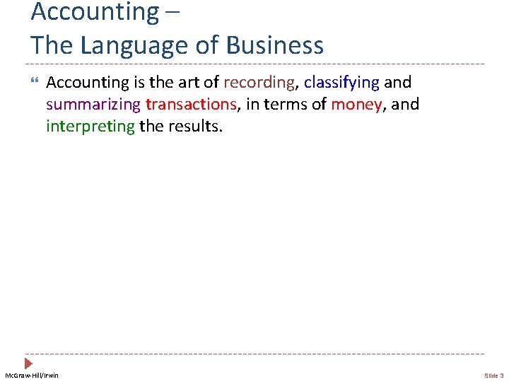 Accounting – The Language of Business Accounting is the art of recording, classifying and