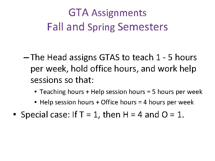 GTA Assignments Fall and Spring Semesters – The Head assigns GTAS to teach 1