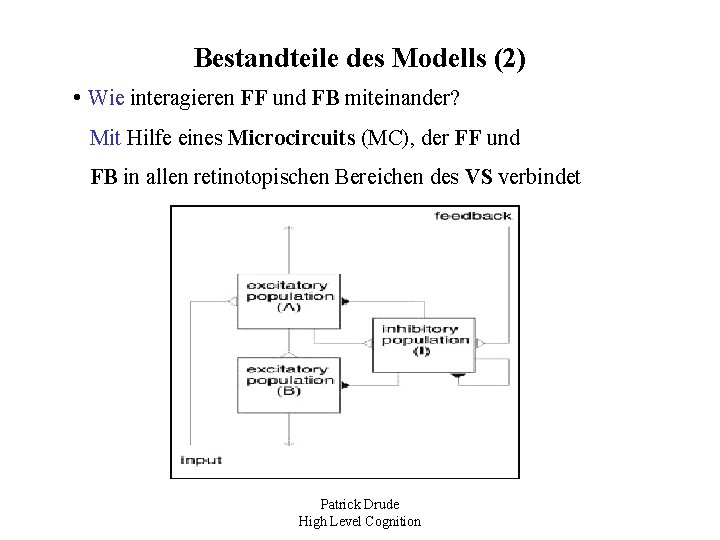Bestandteile des Modells (2) • Wie interagieren FF und FB miteinander? Mit Hilfe eines