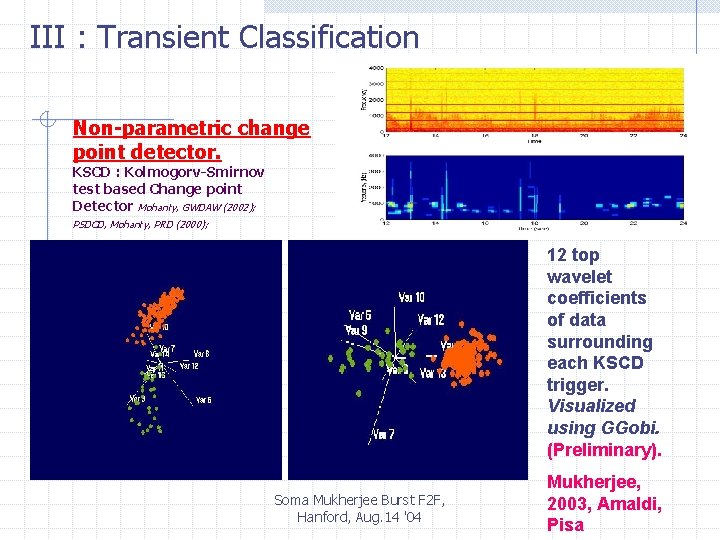 III : Transient Classification Non-parametric change point detector. KSCD : Kolmogorv-Smirnov test based Change