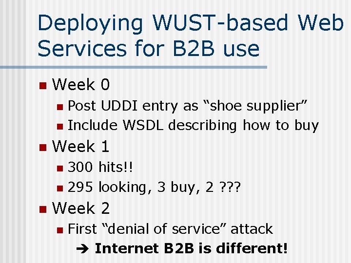 Deploying WUST-based Web Services for B 2 B use n Week 0 Post UDDI