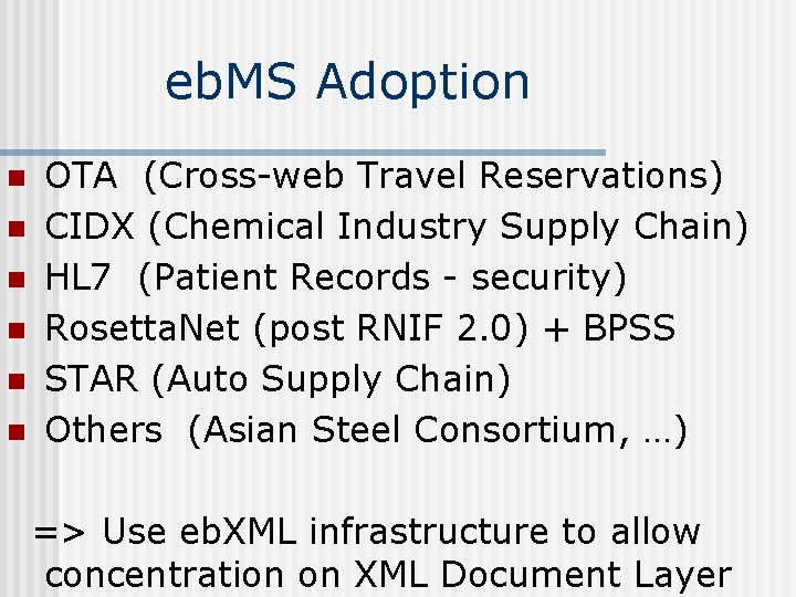 eb. MS Adoption n n n OTA (Cross-web Travel Reservations) CIDX (Chemical Industry Supply