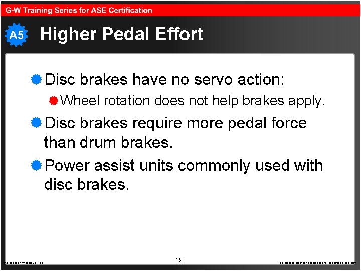 Higher Pedal Effort Disc brakes have no servo action: Wheel rotation does not help
