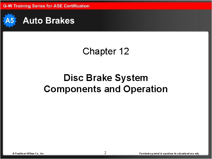 Chapter 12 Disc Brake System Components and Operation © Goodheart-Willcox Co. , Inc. 2