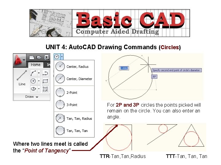UNIT 4: Auto. CAD Drawing Commands (Circles) For 2 P and 3 P circles
