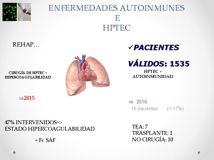 ENFERMEDADES AUTOINMUNES E HPTEC REHAP… üPACIENTES VÁLIDOS: 1535 CIRUGÍA DE HPTEC + HIPERCOAGULABILIDAD Þ