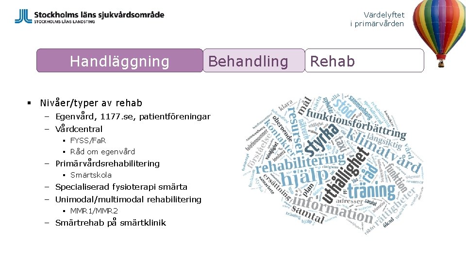 Värdelyftet i primärvården Handläggning Behandling § Nivåer/typer av rehab – Egenvård, 1177. se, patientföreningar