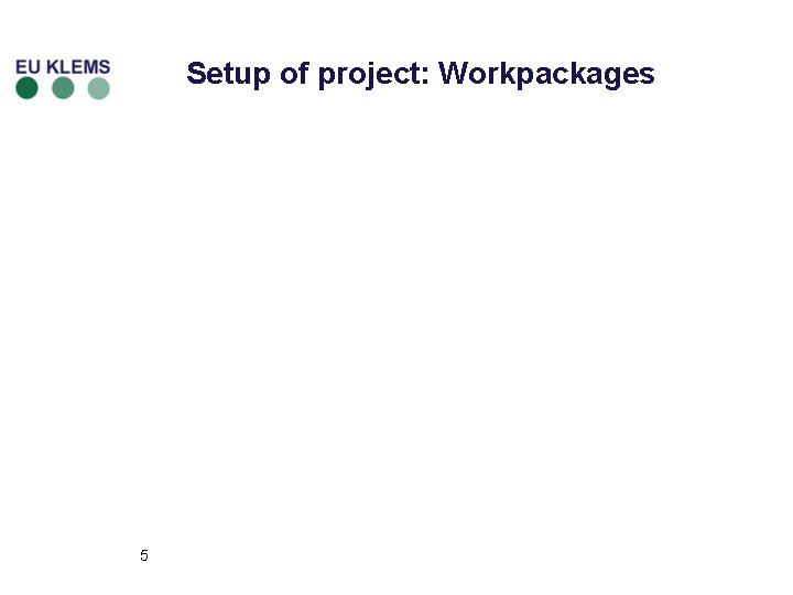 Setup of project: Workpackages 5 