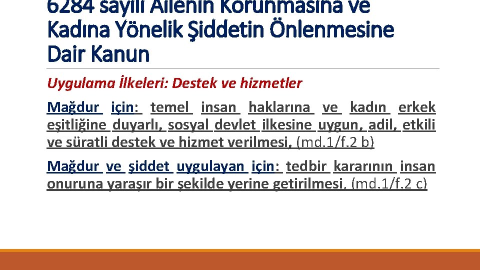 6284 sayılı Ailenin Korunmasına ve Kadına Yönelik Şiddetin Önlenmesine Dair Kanun Uygulama İlkeleri: Destek