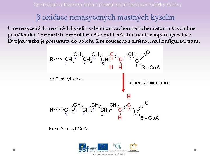 Gymnázium a Jazyková škola s právem státní jazykové zkoušky Svitavy β oxidace nenasycených mastných