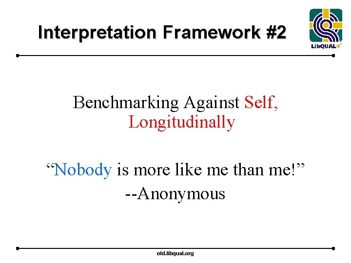 Interpretation Framework #2 Benchmarking Against Self, Longitudinally “Nobody is more like me than me!”