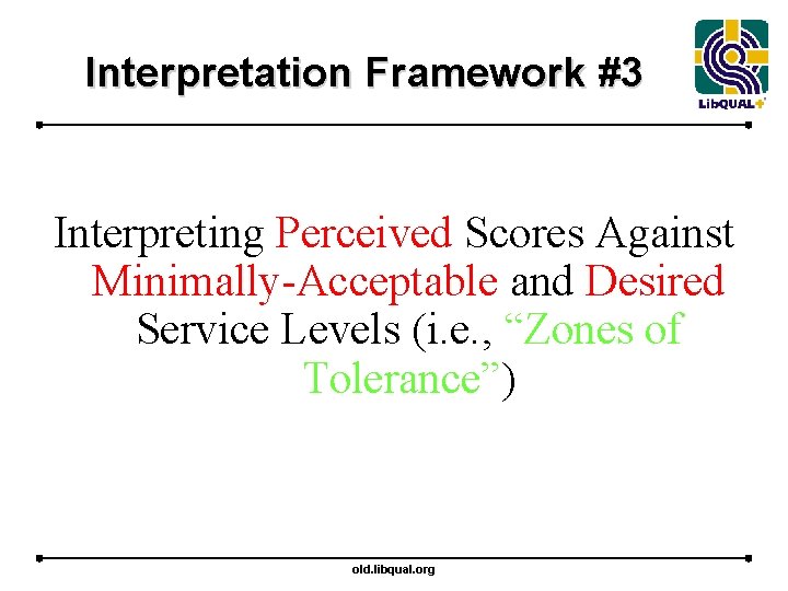 Interpretation Framework #3 Interpreting Perceived Scores Against Minimally-Acceptable and Desired Service Levels (i. e.